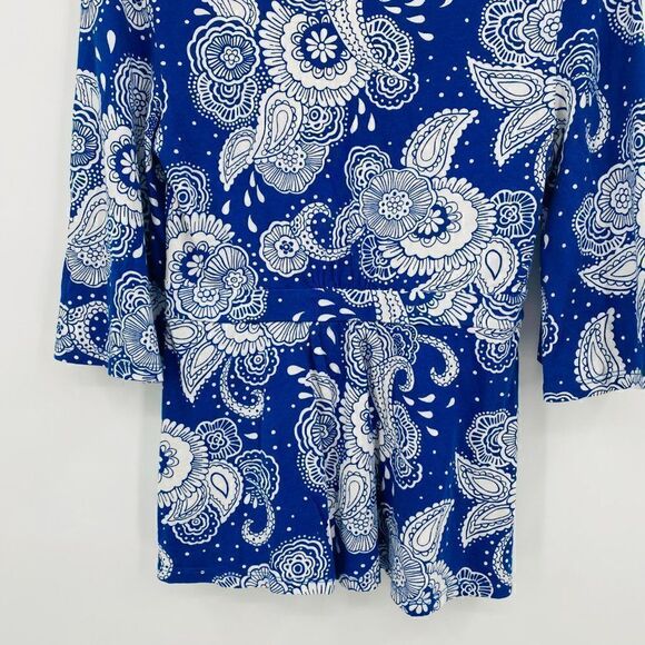 Boden Size 2 Blue & White Paisley Floral Print V Neck Bell Sleeve Knit Top - Picture 9 of 9